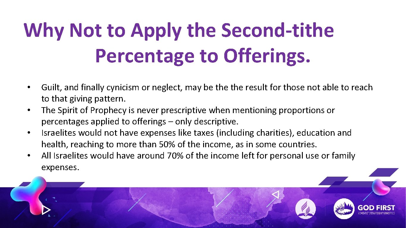 Why Not to Apply the Second-tithe Percentage to Offerings. • • Guilt, and finally