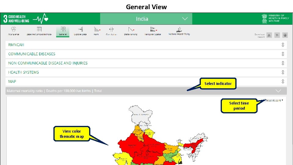 General View Select indicator Select time period View color thematic map 