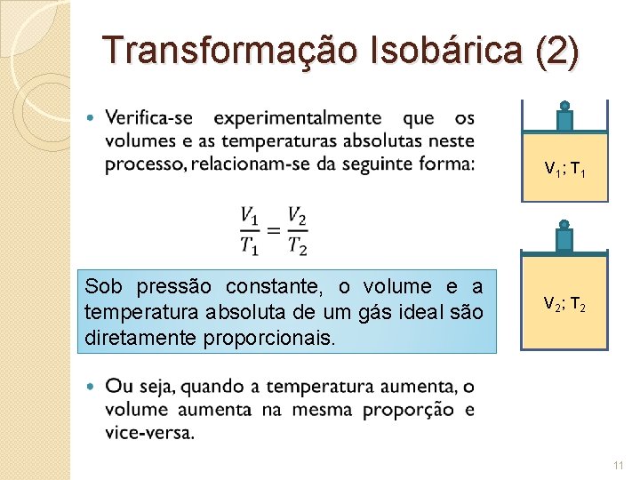 Transformação Isobárica (2) V 1; T 1 Sob pressão constante, o volume e a Transformação Isobárica (2) V 1; T 1 Sob pressão constante, o volume e a