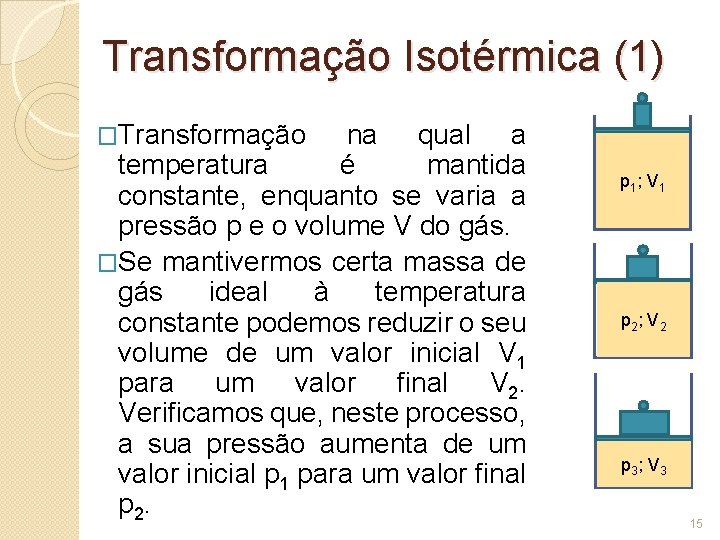 Transformação Isotérmica (1) �Transformação na qual a temperatura é mantida constante, enquanto se varia