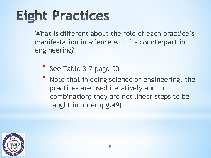 What is different about the role of each practice’s manifestation in science with its