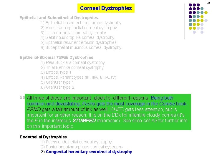 38 Corneal Dystrophies Epithelial and Subepithelial Dystrophies 1) Epithelial basement membrane dystrophy 2) Meesmann