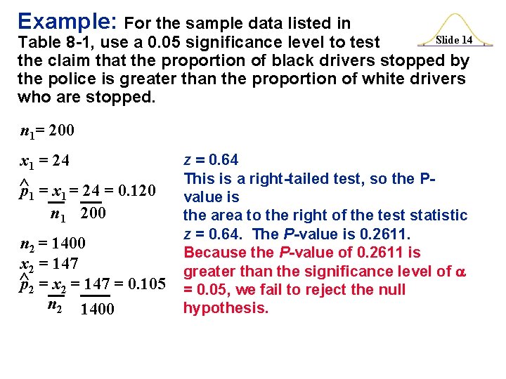 Example: For the sample data listed in Slide 14 Table 8 -1, use a