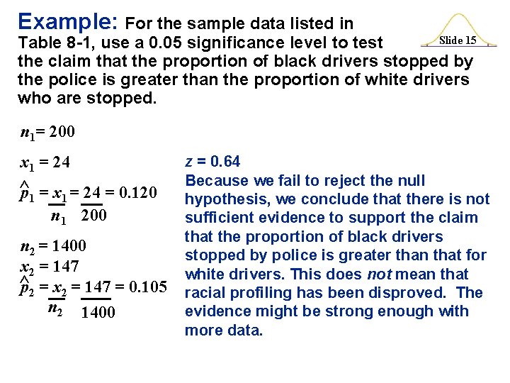 Example: For the sample data listed in Slide 15 Table 8 -1, use a