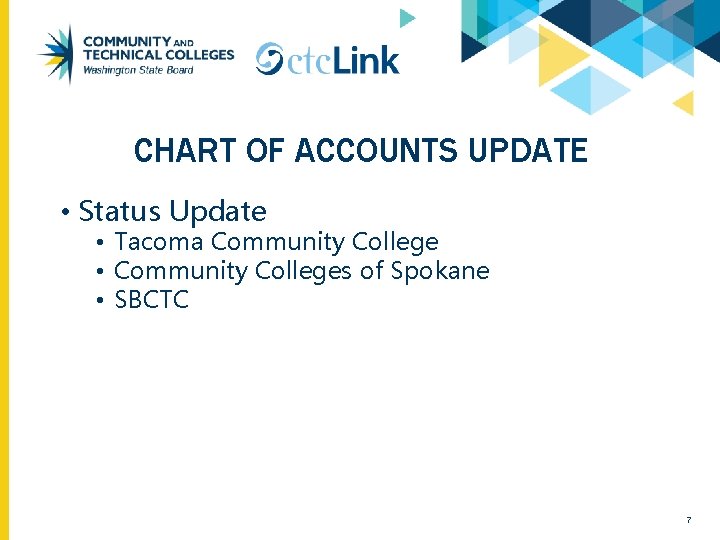 CHART OF ACCOUNTS UPDATE • Status Update • Tacoma Community College • Community Colleges