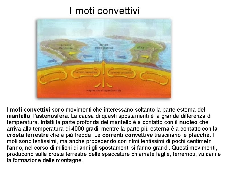 I moti convettivi sono movimenti che interessano soltanto la parte esterna del mantello, l'astenosfera.