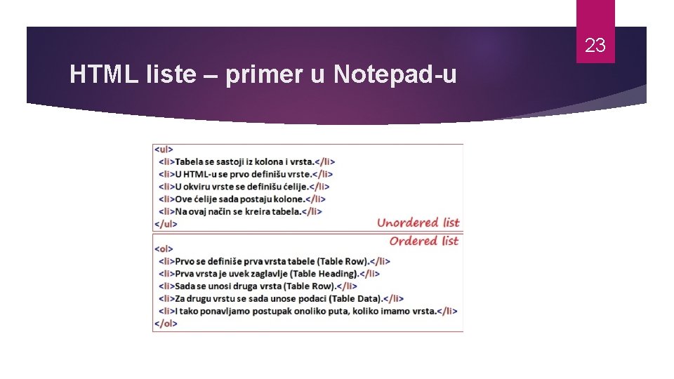 23 HTML liste – primer u Notepad-u 