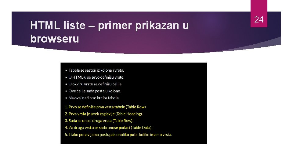 HTML liste – primer prikazan u browseru 24 