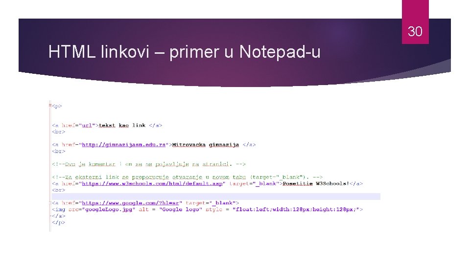 30 HTML linkovi – primer u Notepad-u 