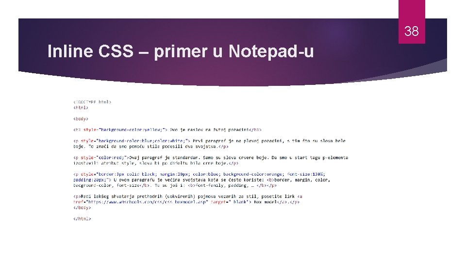 38 Inline CSS – primer u Notepad-u 