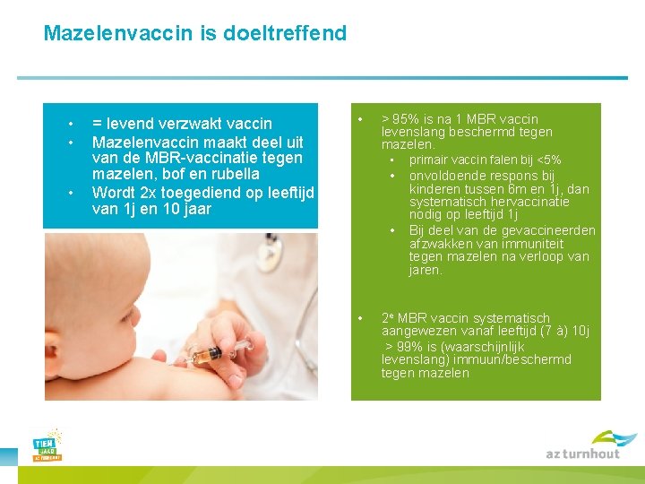 Mazelenvaccin is doeltreffend • • • = levend verzwakt vaccin Mazelenvaccin maakt deel uit