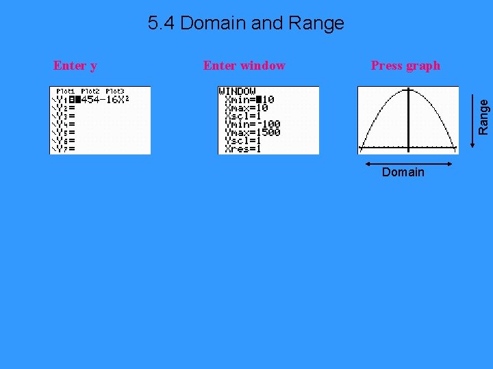 5. 4 Domain and Range Enter window Press graph Range Enter y Domain 