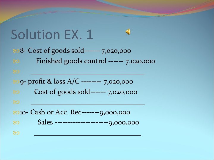 Solution EX. 1 8 - Cost of goods sold------ 7, 020, 000 Finished goods
