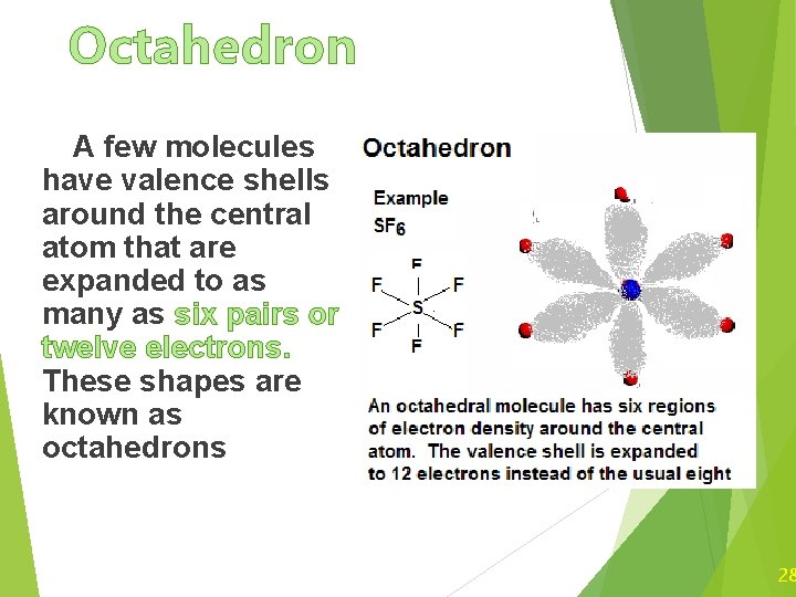 Octahedron A few molecules have valence shells around the central atom that are expanded