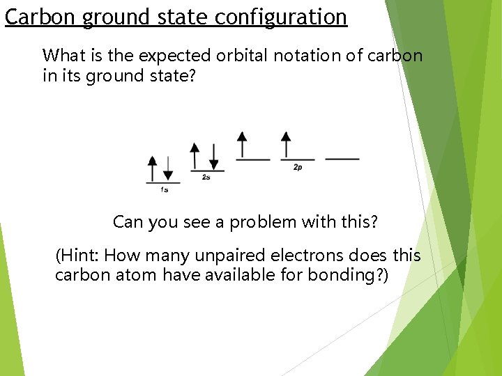 Carbon ground state configuration What is the expected orbital notation of carbon in its