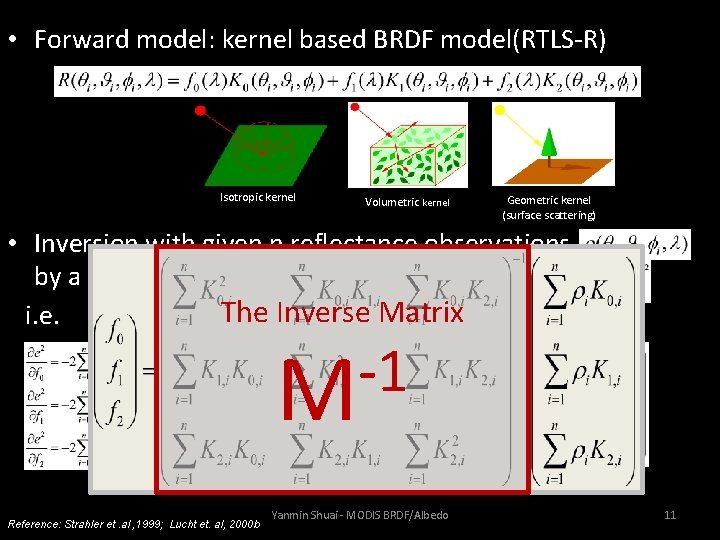  • Forward model: kernel based BRDF model(RTLS-R) Isotropic kernel Volumetric kernel Geometric kernel