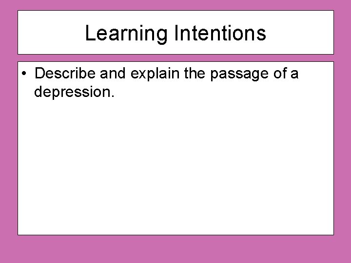 Learning Intentions • Describe and explain the passage of a depression. 