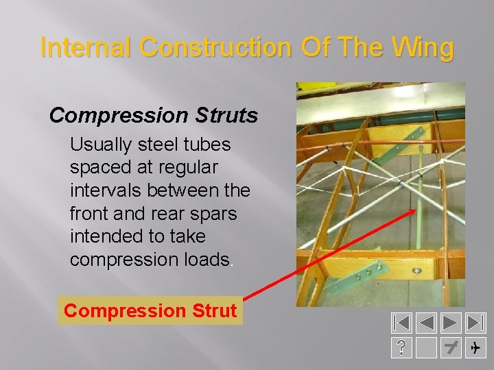 Internal Construction Of The Wing F Compression Struts Usually steel tubes spaced at regular