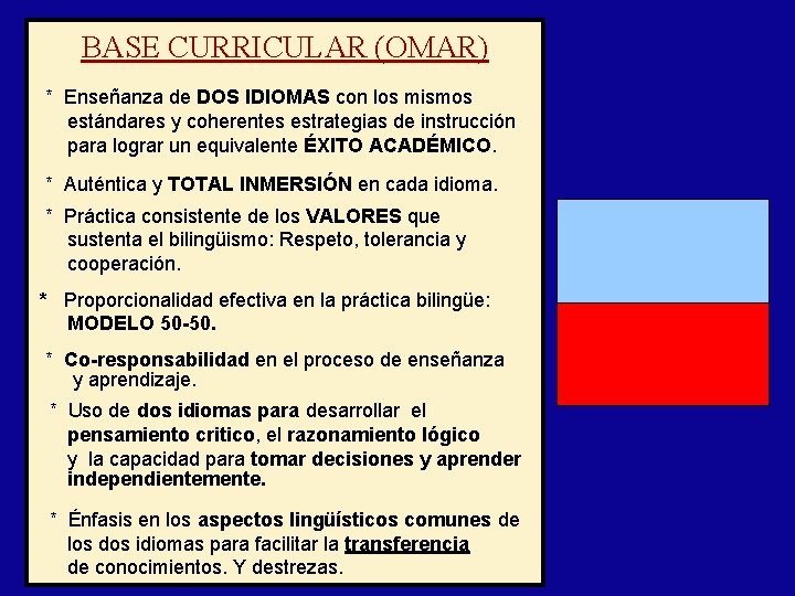 BASE CURRICULAR (OMAR) * Enseñanza de DOS IDIOMAS con los mismos estándares y coherentes