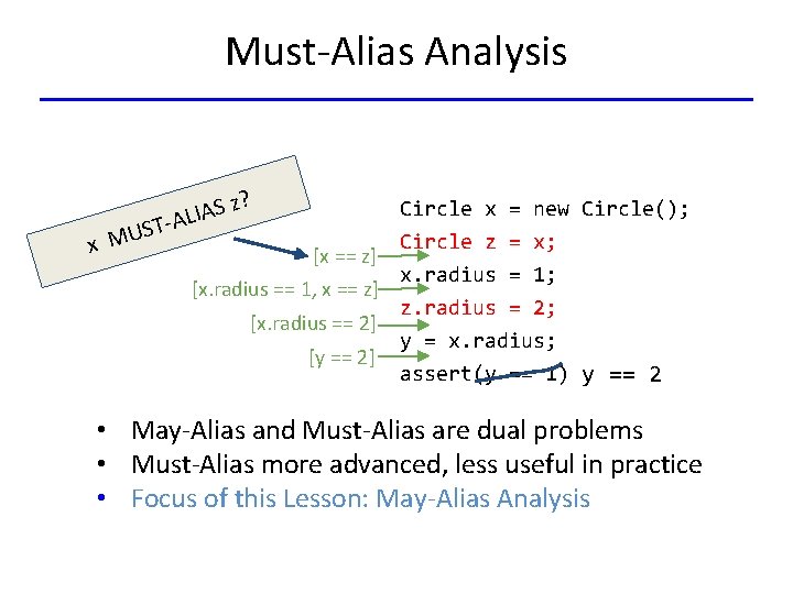 Must-Alias Analysis z? S A I L ST-A x MU Circle x = new