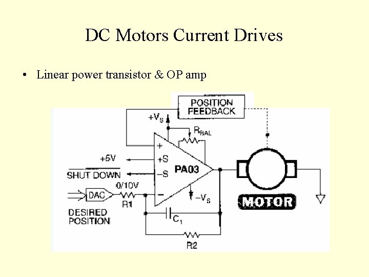 DC Motors Current Drives • Linear power transistor & OP amp 