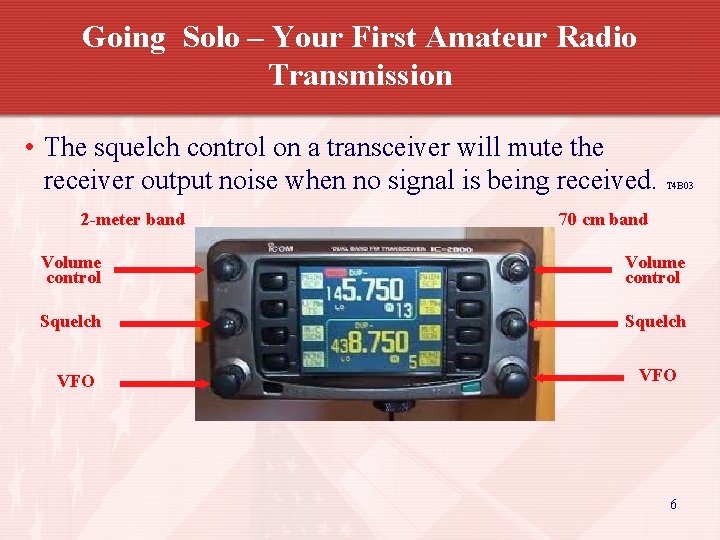 Going Solo – Your First Amateur Radio Transmission • The squelch control on a