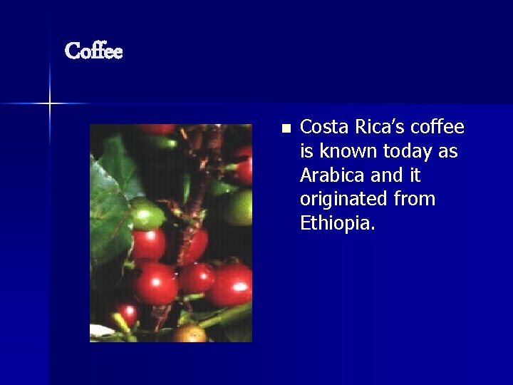 Coffee n Costa Rica’s coffee is known today as Arabica and it originated from