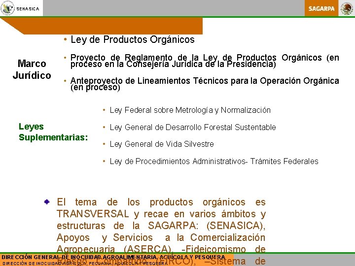 SENASICA • Ley de Productos Orgánicos Marco Jurídico • Proyecto de Reglamento de la