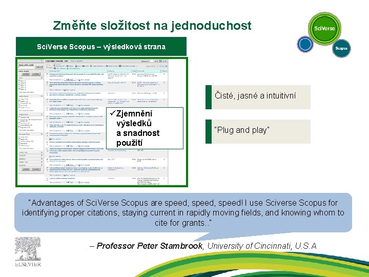 Změňte složitost na jednoduchost Sci. Verse Scopus – výsledková strana Čisté, jasné a intuitivní