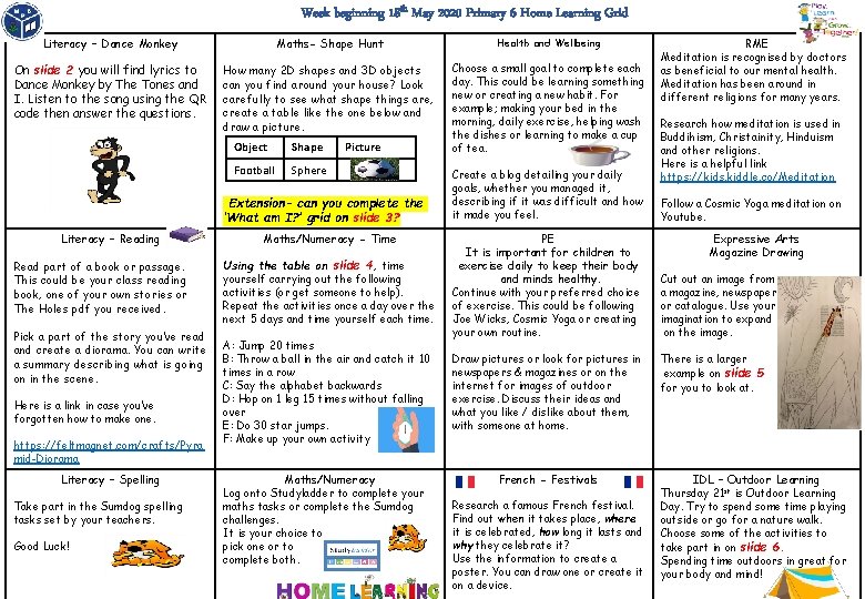 Week beginning 18 th May 2020 Primary 6 Home Learning Grid Literacy – Dance