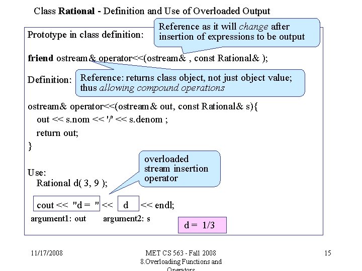 Class Rational - Definition and Use of Overloaded Output Reference as it will change