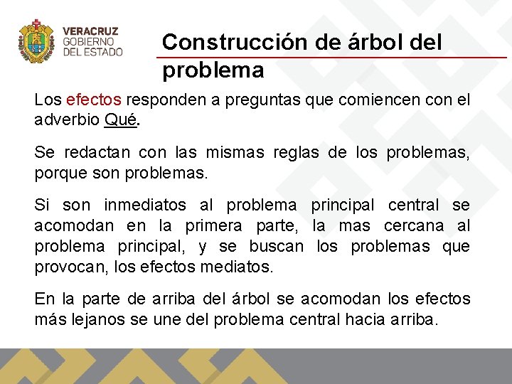 Construcción de árbol del problema Los efectos responden a preguntas que comiencen con el