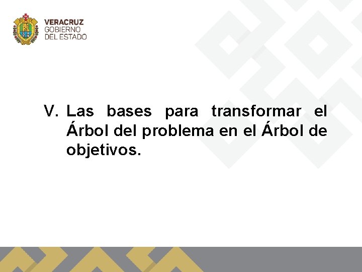 V. Las bases para transformar el Árbol del problema en el Árbol de objetivos.