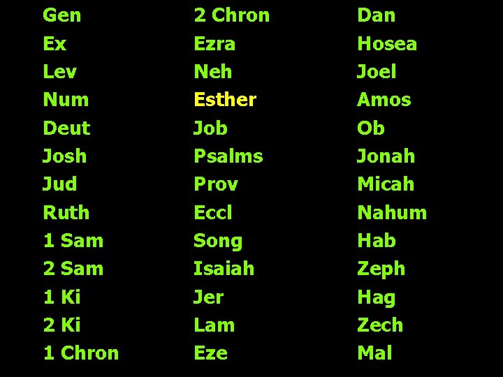 Gen Ex Lev Num Deut Josh Jud Ruth 1 Sam 2 Sam 1 Ki Gen Ex Lev Num Deut Josh Jud Ruth 1 Sam 2 Sam 1 Ki