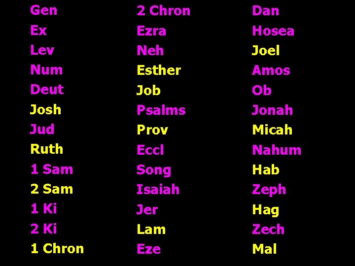 Gen Ex Lev Num Deut Josh Jud Ruth 1 Sam 2 Sam 1 Ki Gen Ex Lev Num Deut Josh Jud Ruth 1 Sam 2 Sam 1 Ki