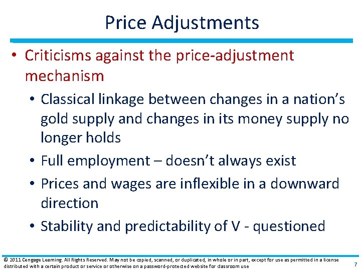 Price Adjustments • Criticisms against the price‐adjustment mechanism • Classical linkage between changes in