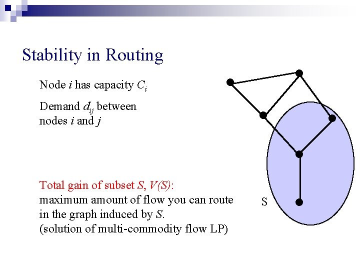 Stability in Routing Node i has capacity Ci • • Demand dij between nodes