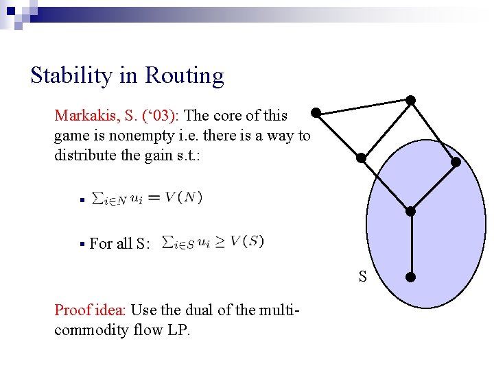 Stability in Routing • • Markakis, S. (‘ 03): The core of this game