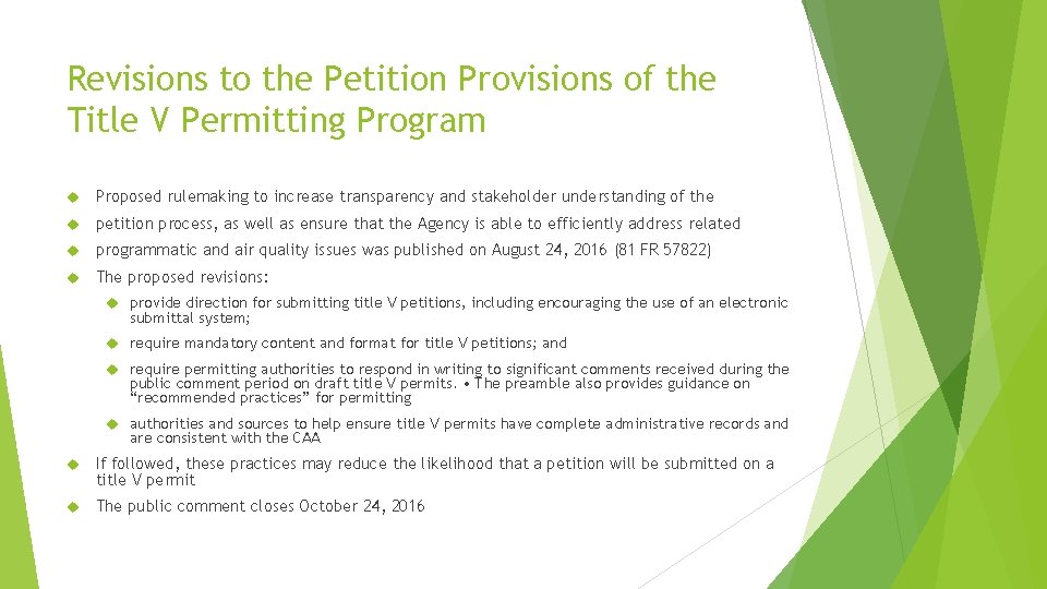 Revisions to the Petition Provisions of the Title V Permitting Program Proposed rulemaking to