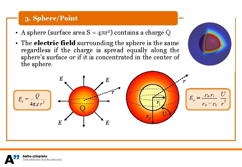 3. Sphere/Point • A sphere (surface area S = 4πr 2) contains a charge