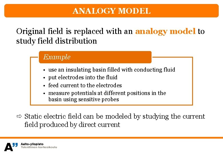 ANALOGY MODEL Original field is replaced with an analogy model to study field distribution
