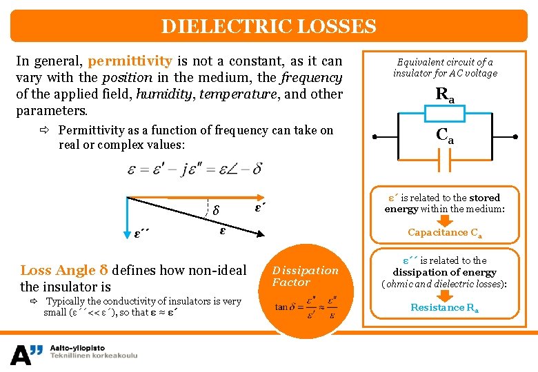 DIELECTRIC LOSSES In general, permittivity is not a constant, as it can vary with