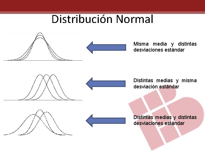 Distribución Normal Misma media y distintas desviaciones estándar Distintas medias y misma desviación estándar