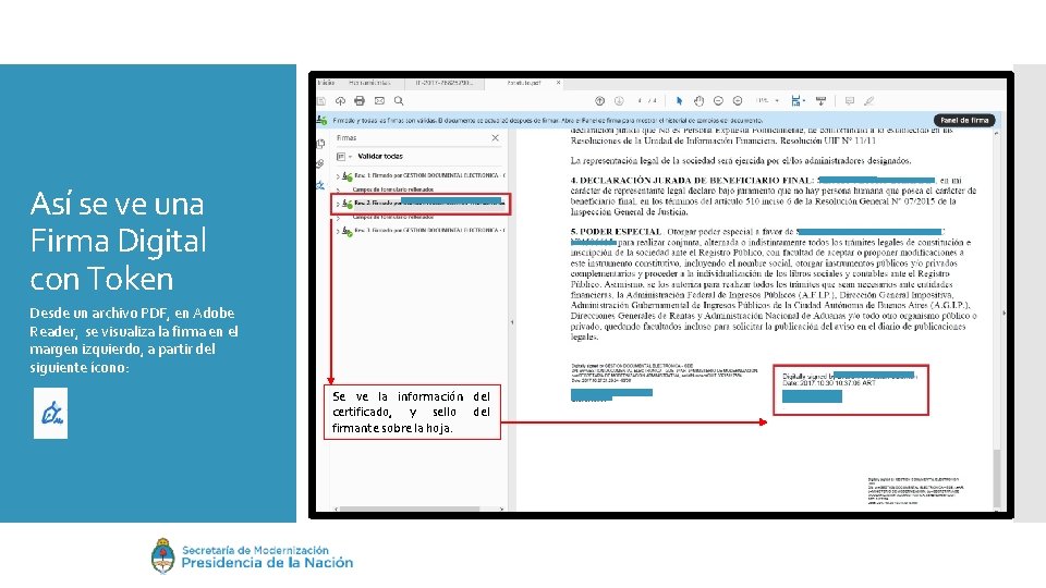 Así se ve una Firma Digital con Token Desde un archivo PDF, en Adobe