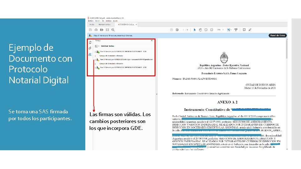 Ejemplo de Documento con Protocolo Notarial Digital Se toma una SAS firmada por todos