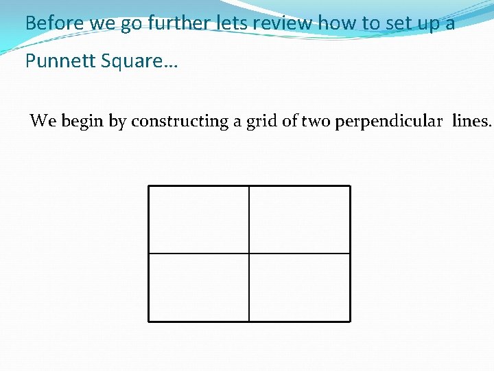 Before we go further lets review how to set up a Punnett Square… We