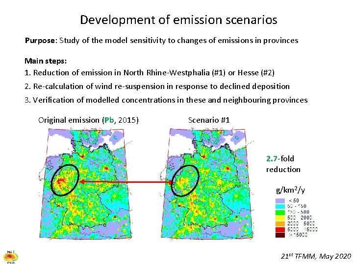 Development of emission scenarios Purpose: Study of the model sensitivity to changes of emissions