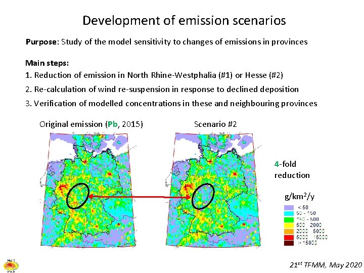 Development of emission scenarios Purpose: Study of the model sensitivity to changes of emissions