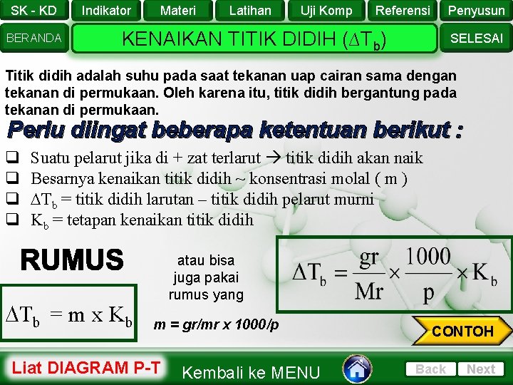 SK - KD BERANDA Indikator Materi Latihan Uji Komp Referensi Penyusun KENAIKAN TITIK DIDIH