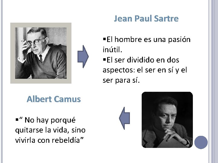 Jean Paul Sartre §El hombre es una pasión inútil. §El ser dividido en dos